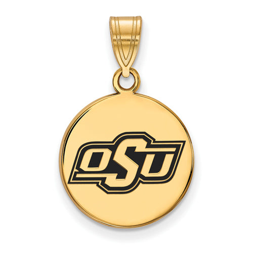 SS w/GP Oklahoma State U Medium Enamel Disc Pendant