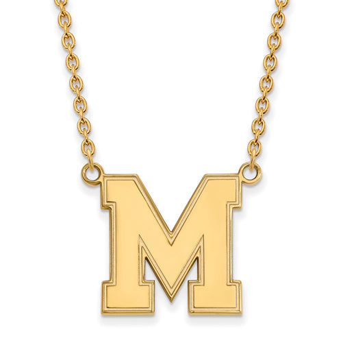 14ky university of Memphis M Large Pendant w/Necklace