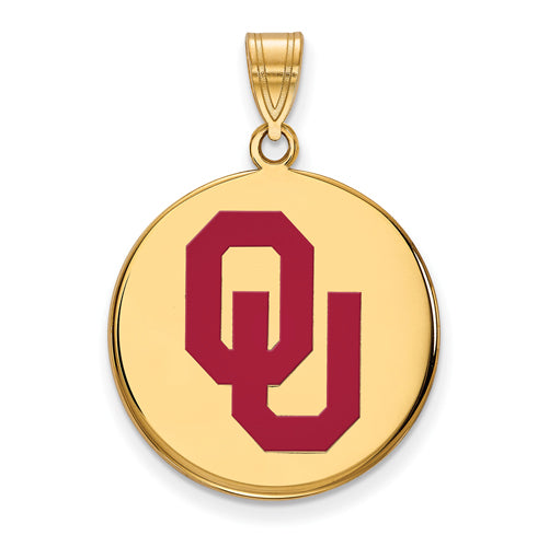 SS w/GP University of Oklahoma Large Enamel Disc Pendant