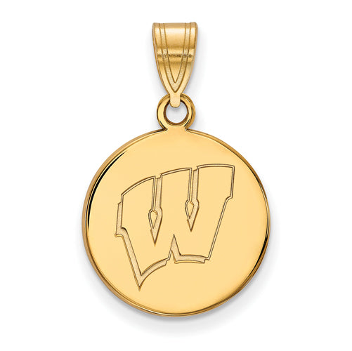 14ky University of Wisconsin Medium Letter W Disc Pendant