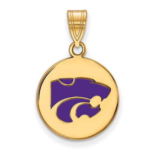 SS w/GP Kansas State U Medium Enamel Disc Wildcat Pendant