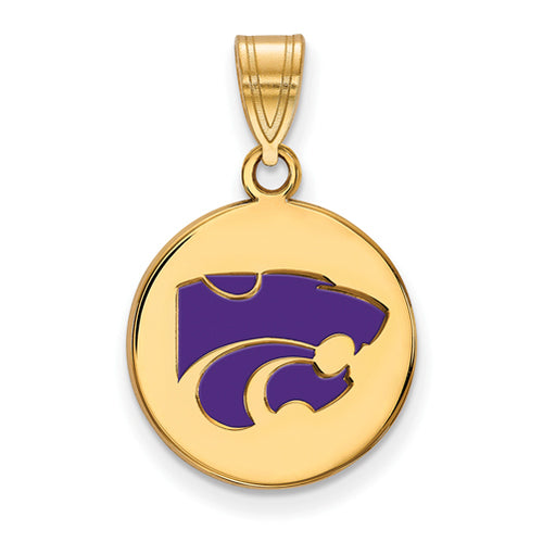 SS w/GP Kansas State U Medium Enamel Disc Wildcat Pendant