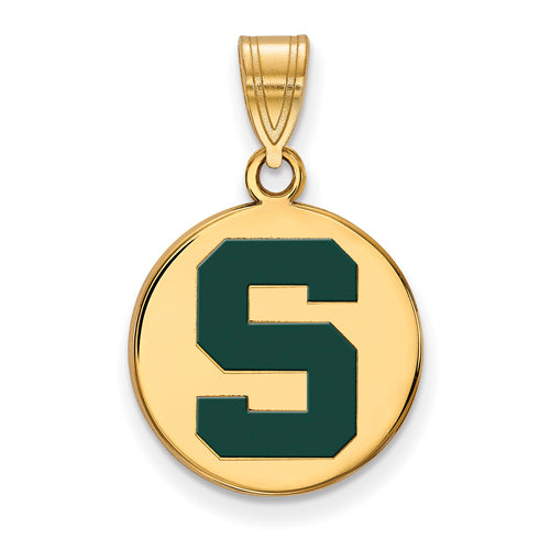 SS w/GP Michigan State U Medium Enamel Disc Pendant
