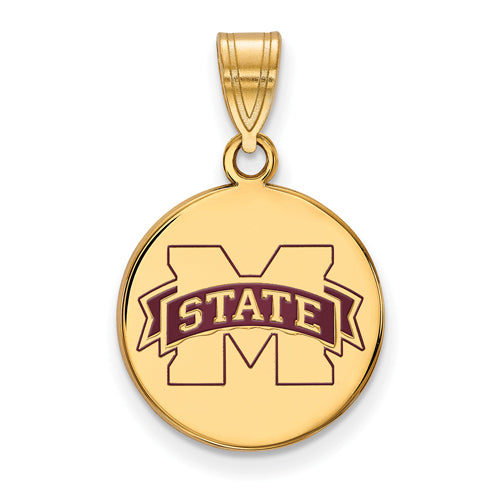 SS w/GP Mississippi State University Medium Enamel Disc Pendant