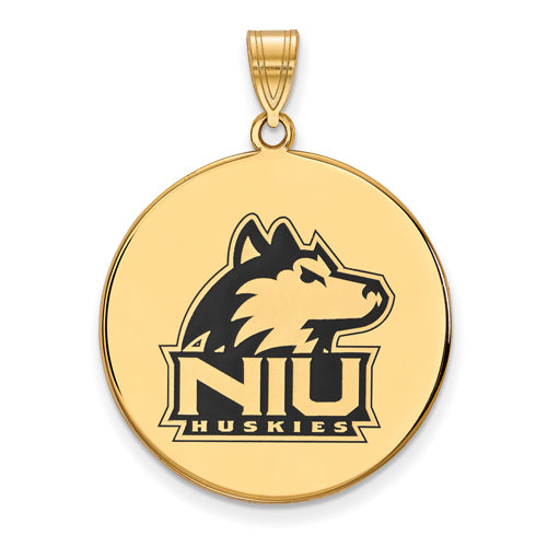 SS w/GP Northern Illinois U XL Husky Enamel Disc Pendant