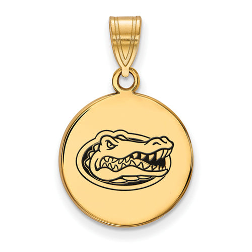 SS w/GP Univ of Fl Gator Medium Enameled Disc Pendant