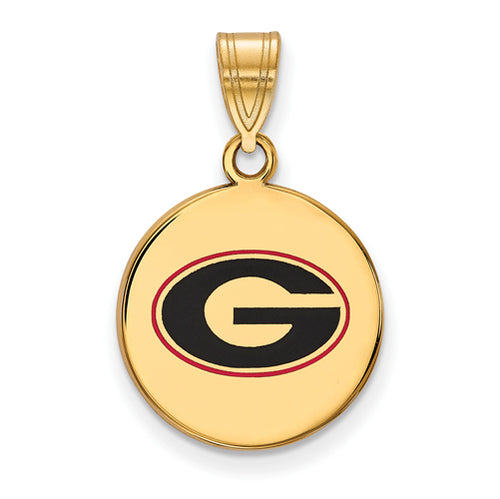 SS w/GP U of Georgia Medium Enamel Disc Pendant