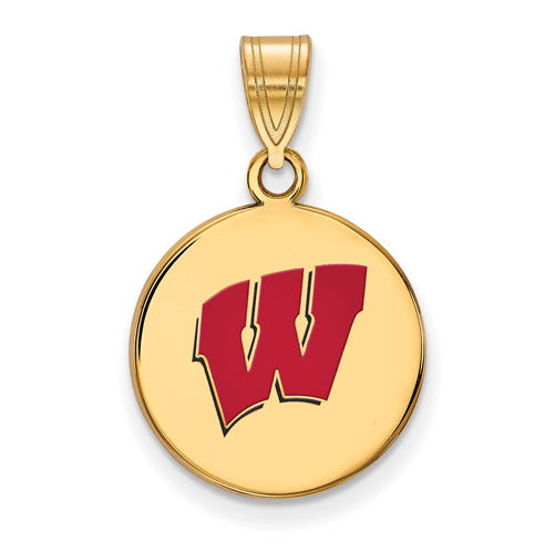 SS w/GP University of Wisconsin Medium Enamel Badgers Disc Pendant