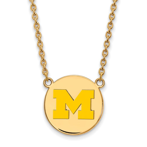 SS w/GP University of Michigan Lg Enl Disc Pend w/Necklace