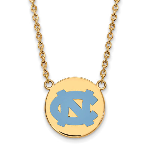 SS w/GP U of North Carolina Lg Enl Disc Pendant w/Necklace