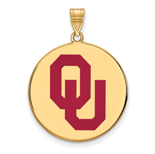 SS w/GP University of Oklahoma XL Enamel Disc Pendant