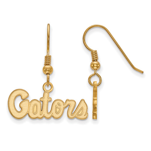 SS w/GP Univ of Fl XS Gators Script  Dangle Wire Earrings