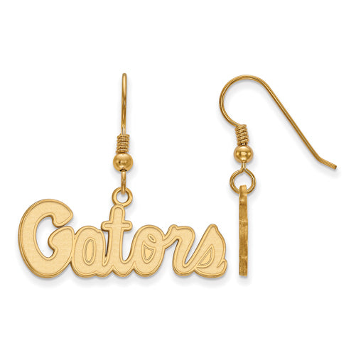 SS w/GP Univ of Fl Gators Script Small Dangle Wire Earrings