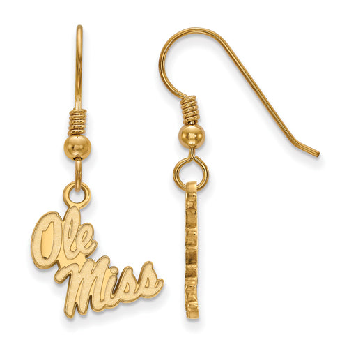 SS w/GP University  of Mississippi Small Dangle Script Ole Miss Earrings