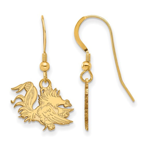 14k Gold LogoArt University of South Carolina Gamecock Small Dangle Wire Earrings