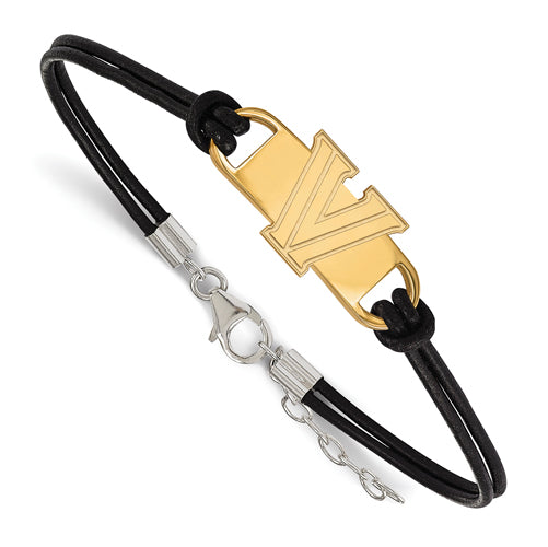 SS w/GP Villanova Univ Leather Small Center Bracelet