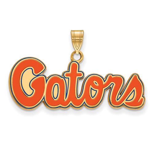 SS w/GP Univ of Fl Gators Script Small Enameled Pendant