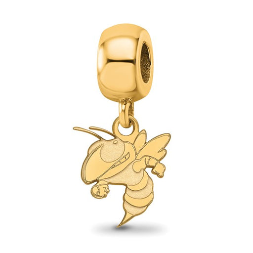Sterling Silver Gold-plated LogoArt Georgia Institute of Technology Yellow Jacket Small Dangle Bead Charm