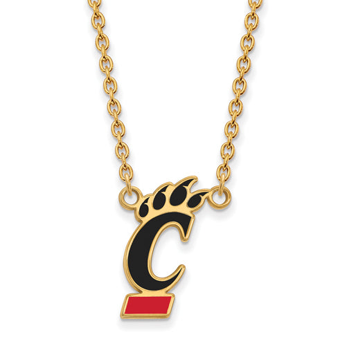 SS w/GP U of Cincinnati Large Enamel Logo Pendant w/Necklace