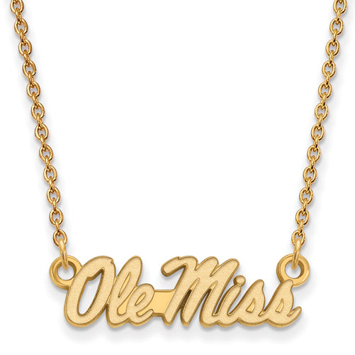 10ky U of Miss Small Script Ole Miss Pendant w/Necklace