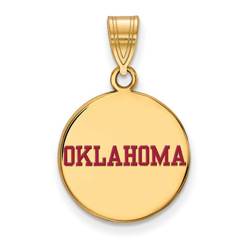 SS w/GP University of Oklahoma Medium Enamel "OKLAHOMA" Disc Pendant