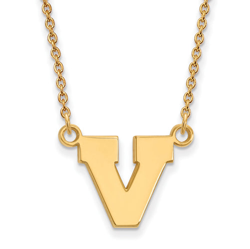 SS w/GP University of Virginia Small V Logo Pendant w/Necklace