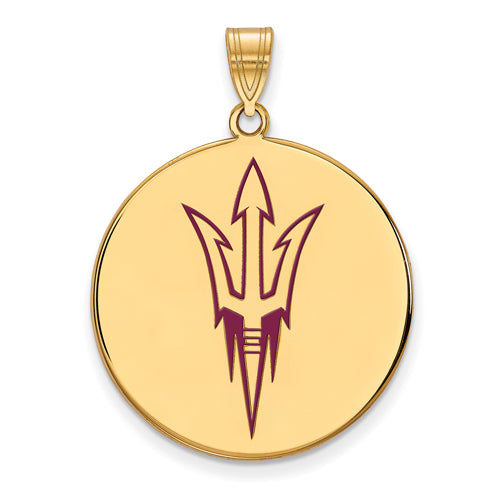 SS w/GP Ariz State Univ Pitchfork XL Enameled Disc Pendant