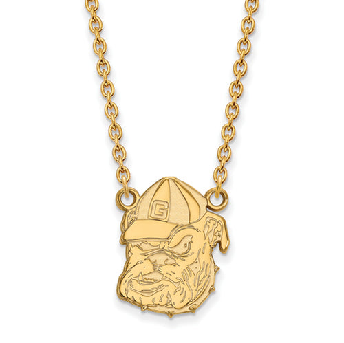 SS w/GP University of Georgia Large Bulldog Pendant w/Necklace