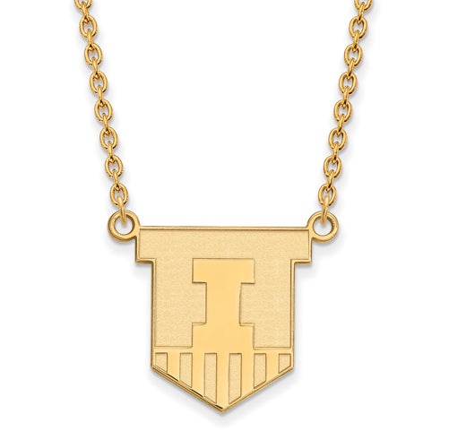 14ky University of Illinois Large Victory Badge Pendant w/Necklace