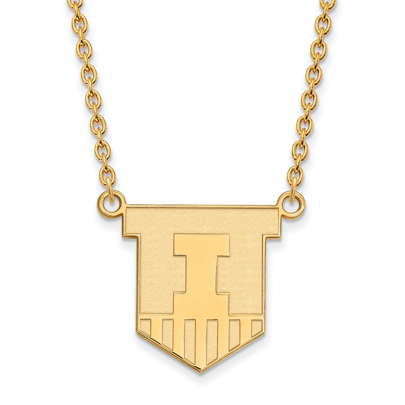 10ky University of Illinois Large Victory Badge Pendant w/Necklace