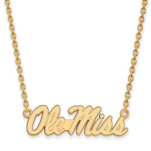 SS w/GP University  of Mississippi Large Script Ole Miss Necklace