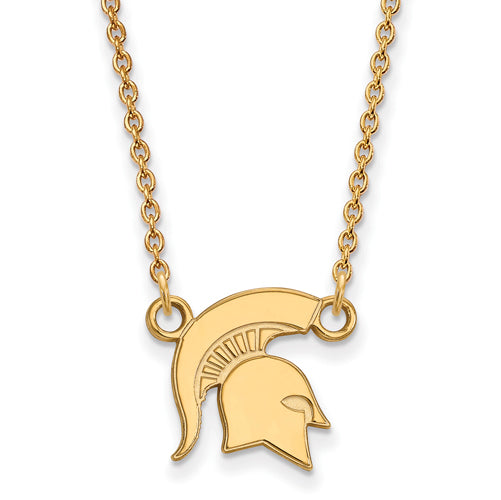 14ky Michigan State University Small Spartans Pendant w/Necklace