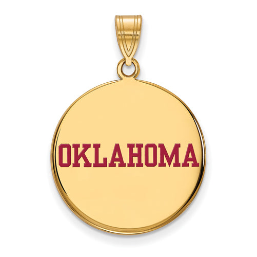 SS w/GP University of Oklahoma Large Enamel "OKLAHOMA" Disc Pendant