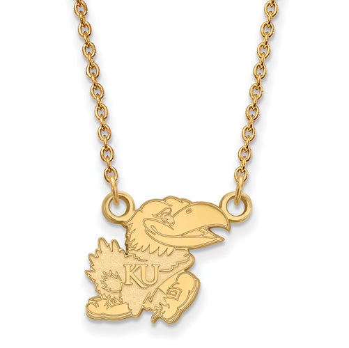 10ky University of Kansas Small Right Jayhawk Pendant w/Necklace