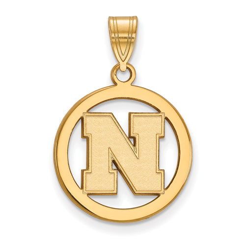 SS w/GP University of Nebraska Small Pendant in Circle
