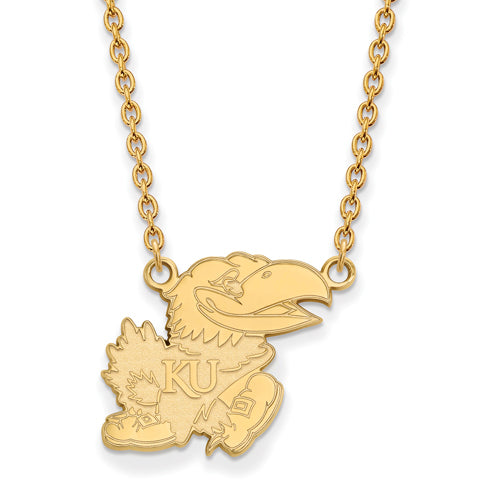SS w/GP University of Kansas Large Right Jayhawk Pendant w/Necklace