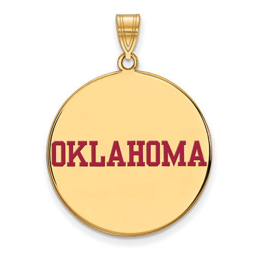 SS w/GP University of Oklahoma XL Enamel "OKLAHOMA" Disc Pendant