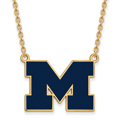 SS w/GP University of Michigan Lg Blue Enl Pend w/Necklace
