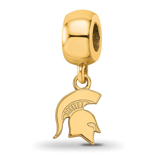 Sterling Silver Gold-plated LogoArt Michigan State University Spartan Extra Small Dangle Bead Charm