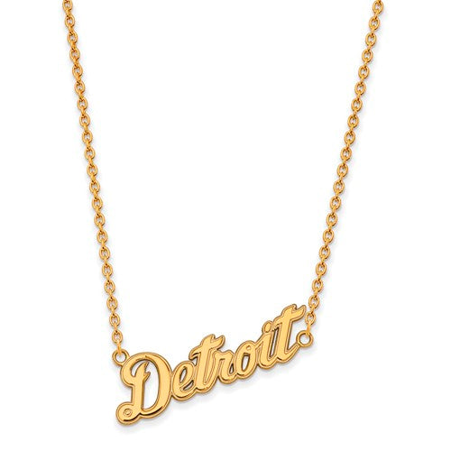 14ky MLB  Detroit Tigers Small "Detroit" Pendant w/Necklace