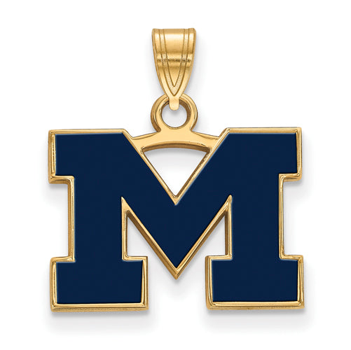 14ky University of Michigan Small Blue Enamel Pendant