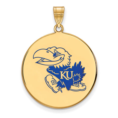 SS w/GP University of Kansas XL Enamel Disc Pendant