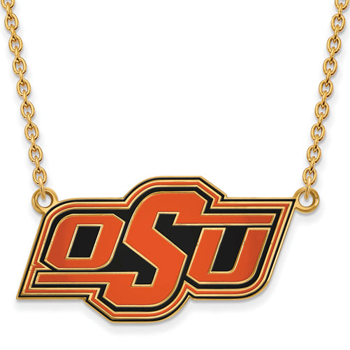 SS w/GP Oklahoma State U Large Enl Pendant w/Necklace