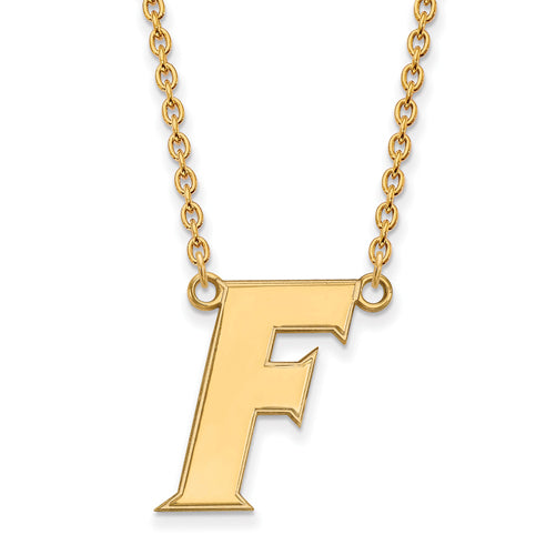 SS w/GP Univ of Fl Letter F Large Pendant 18 inch Necklace