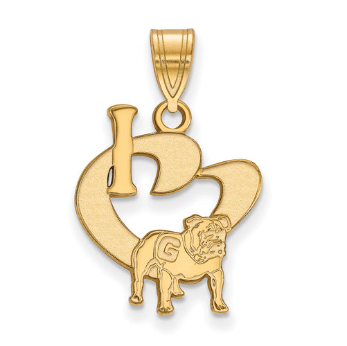 SS w/GP University of Georgia Medium I Heart Bulldog Pendant