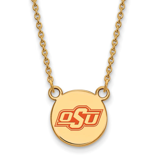 SS w/GP Oklahoma State U Small Epoxied Disc Pendant w/ Neckkace