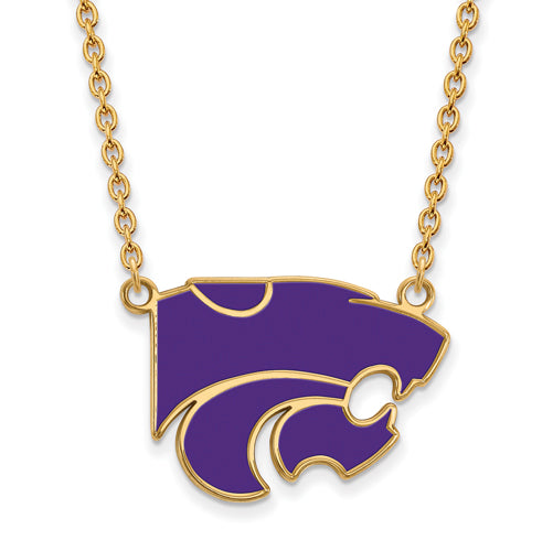SS w/GP Kansas State U Large Enamel Pendant w/Necklace