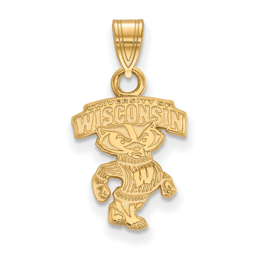 SS w/GP University of Wisconsin Small "WISCONSIN" Bucky Pendant