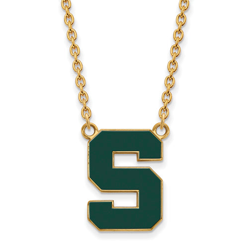 SS w/GP Michigan State U Lg Enamel Pendant w/Necklace
