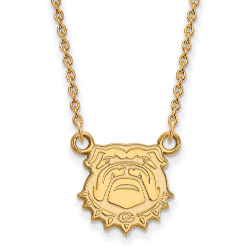 SS w/GP University of Georgia Small Bulldog Face Pendant w/Necklace